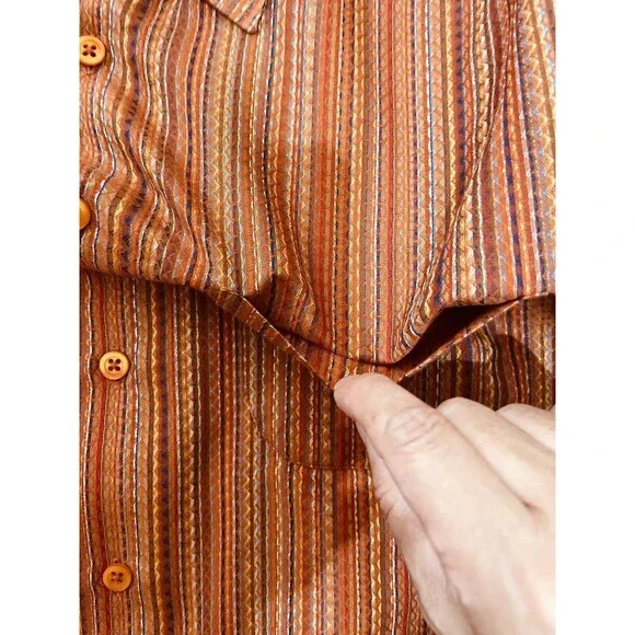New Maus Hoffman Woven Sport Shirt Red Gold Blended Strip Long Sleeve XXL $325